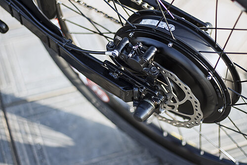 An electric bike motor on a wheel